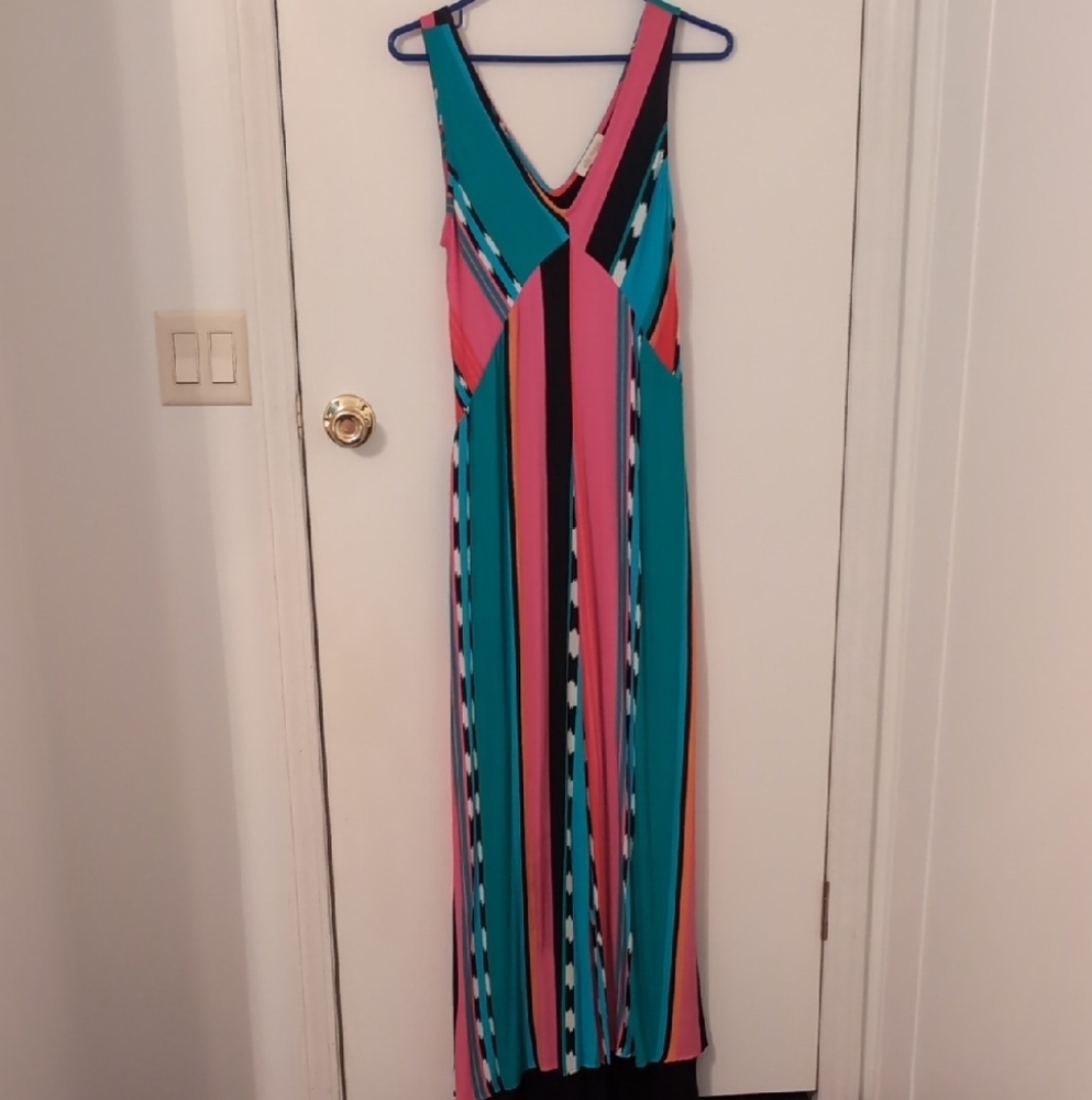 Ella Moss Blue and Pink Sleeveless V-Neck Sundress